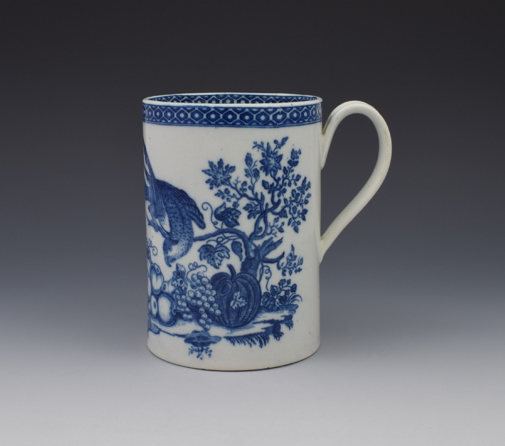Large Caughley Porcelain Beer Mug Tankard Parrot Pecking Fruit Pattern