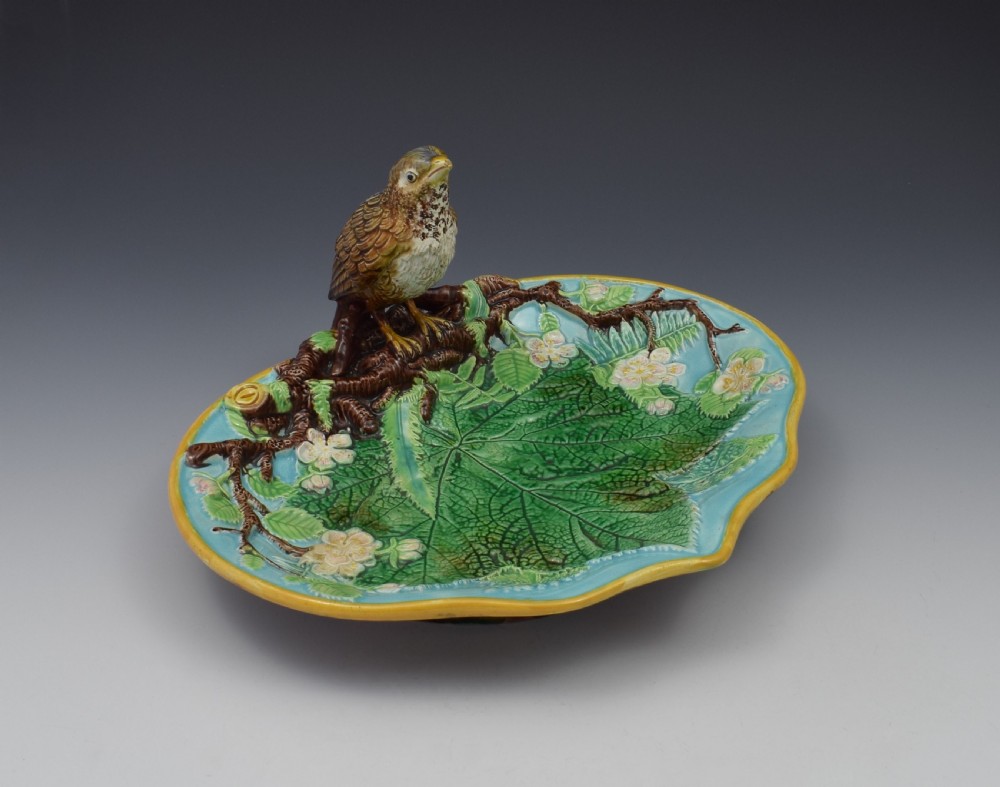 Victorian George Jones Majolica Thrush Bird Tray