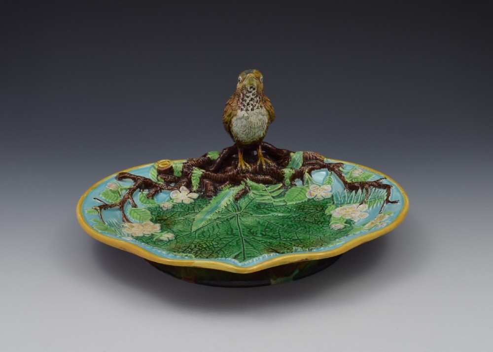 Victorian George Jones Majolica Thrush Bird Tray View II