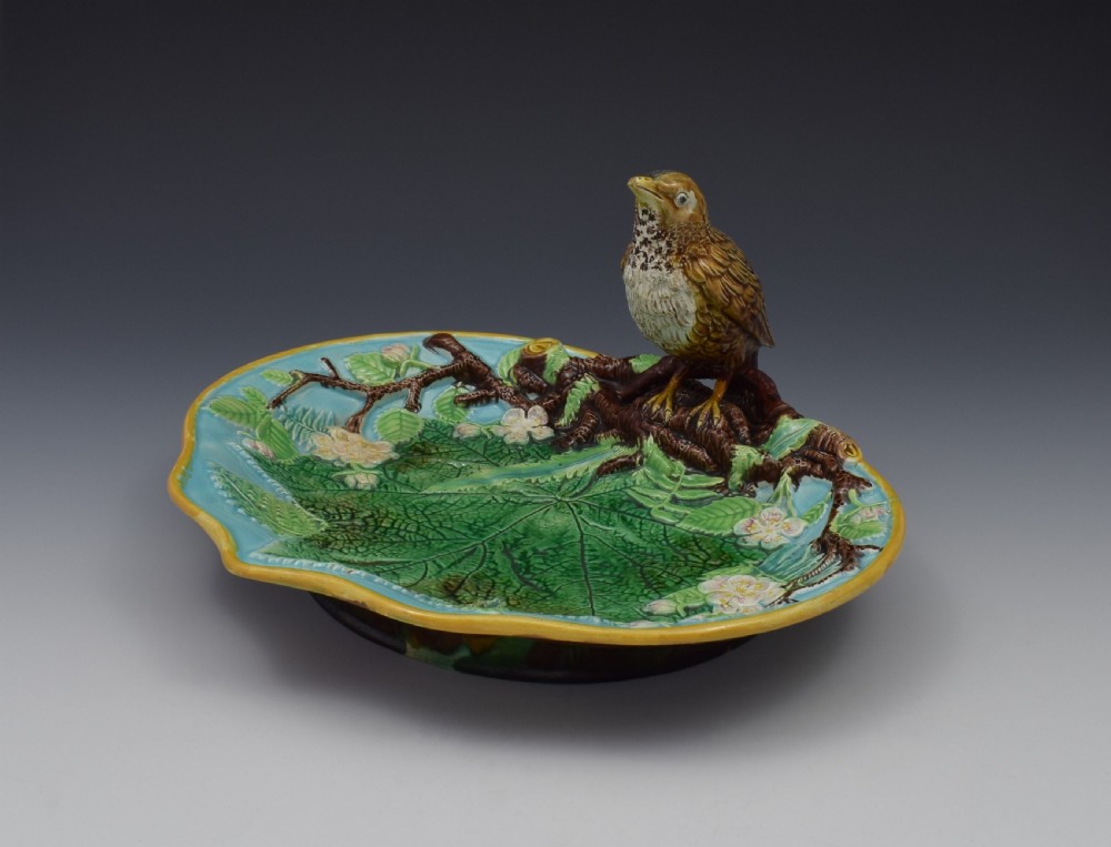 Victorian George Jones Majolica Thrush Bird Tray View III