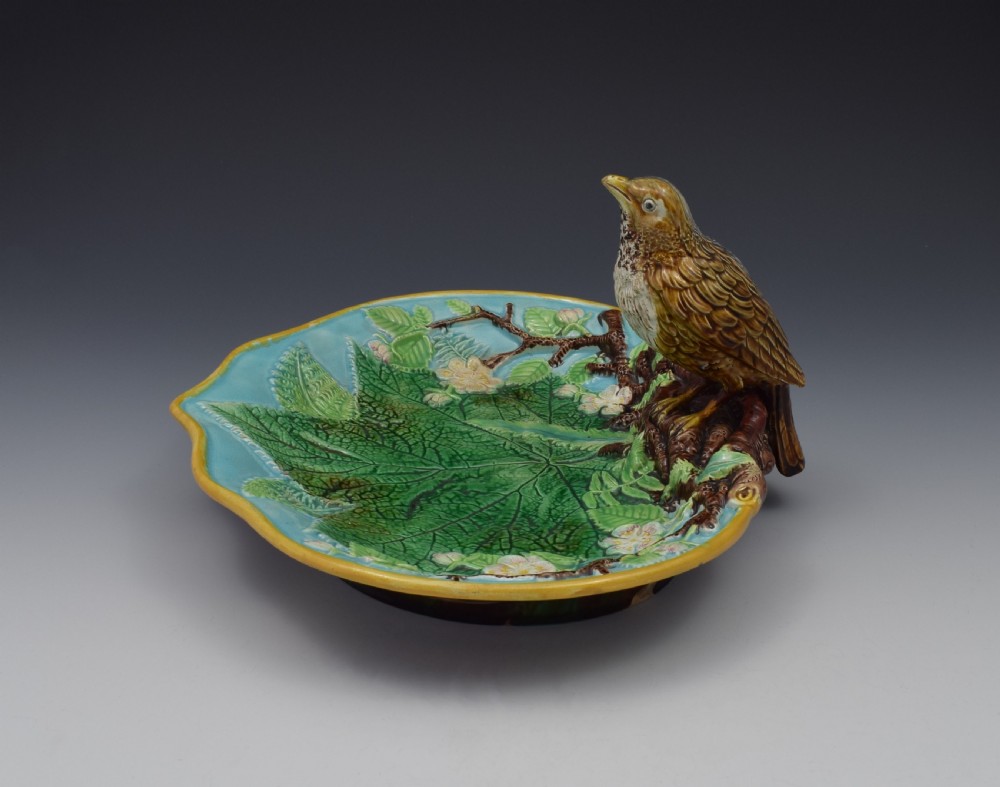 Victorian George Jones Majolica Thrush Bird Tray View IV