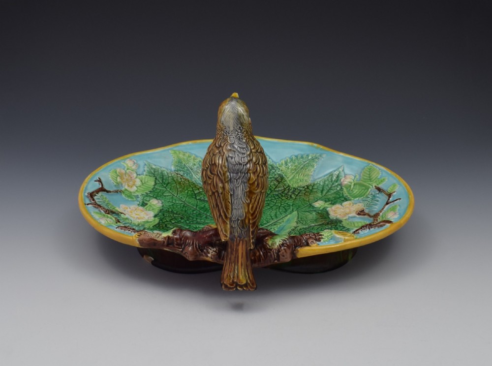 Victorian George Jones Majolica Thrush Bird Tray View V