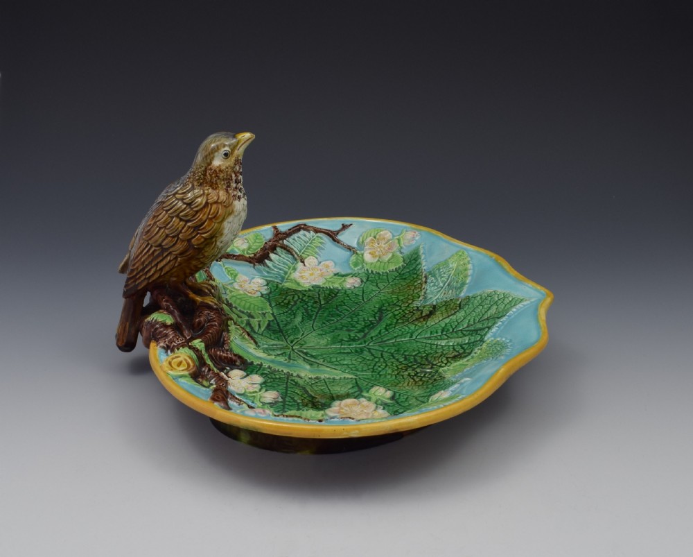 Victorian George Jones Majolica Thrush Bird Tray View VI