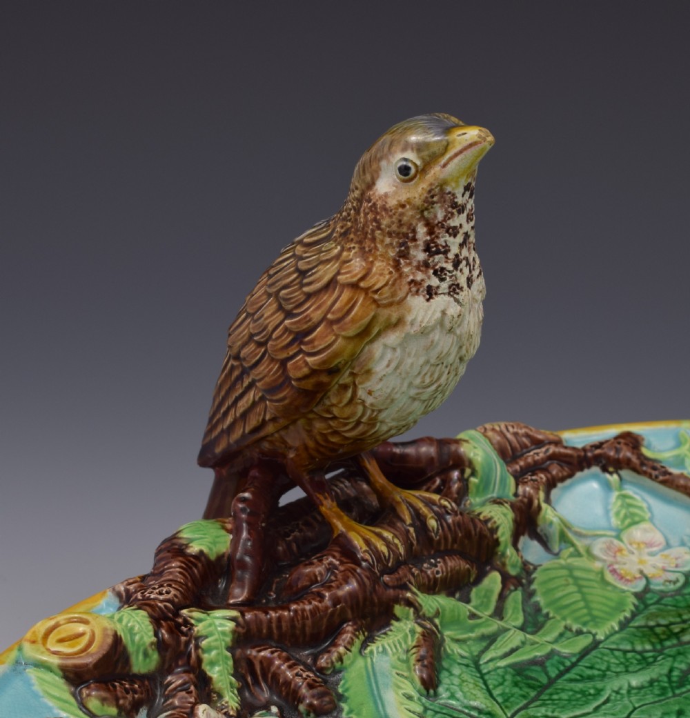 Victorian George Jones Majolica Thrush Bird Tray View VII