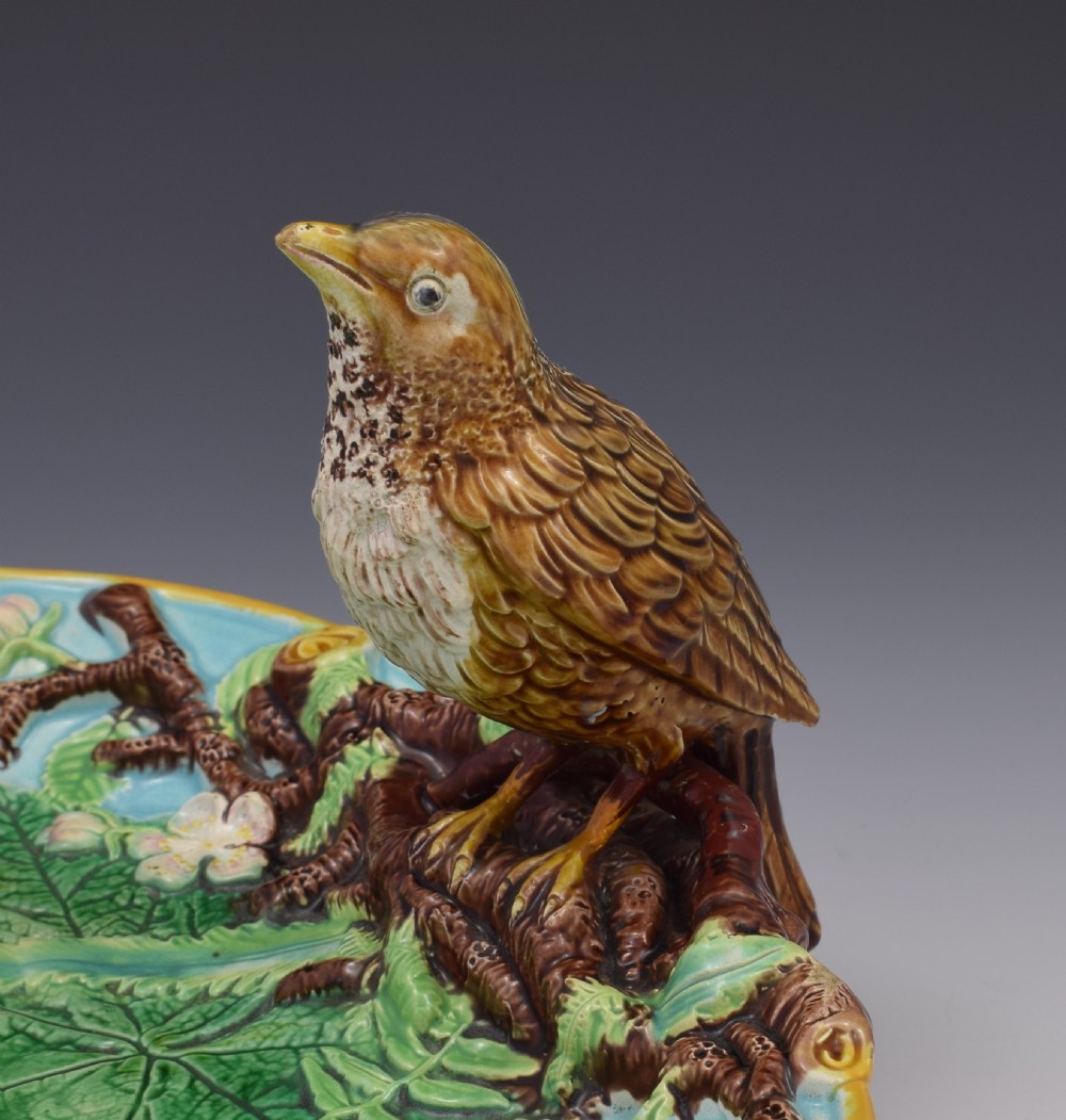 Victorian George Jones Majolica Thrush Bird Tray View VIII