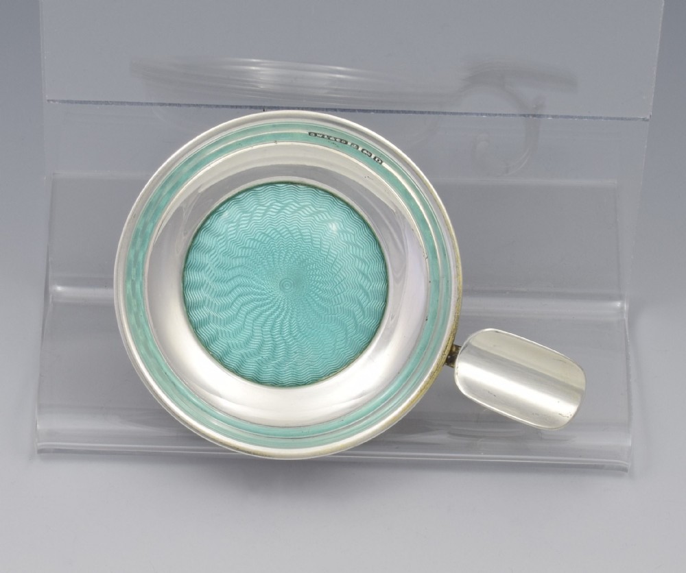 Art Deco Silver & Duck Egg Guilloche Enamel Ashtray