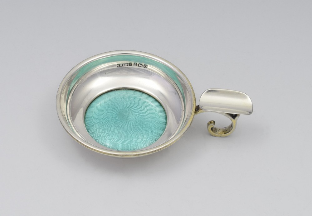 Art Deco Silver & Duck Egg Guilloche Enamel Ashtray View II