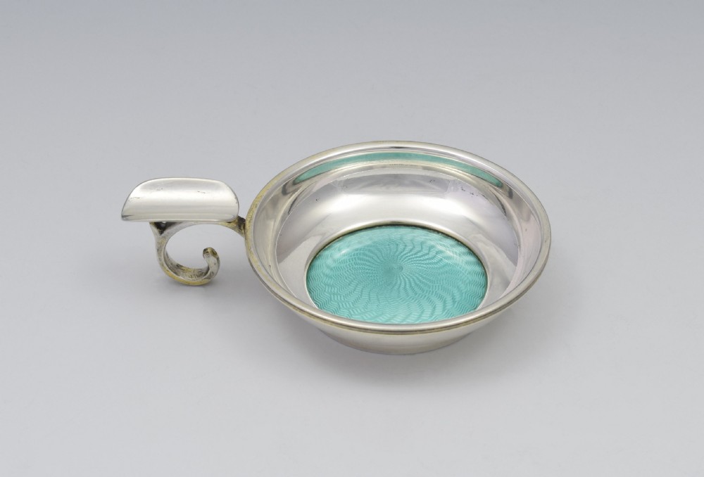 Art Deco Silver & Duck Egg Guilloche Enamel Ashtray View III