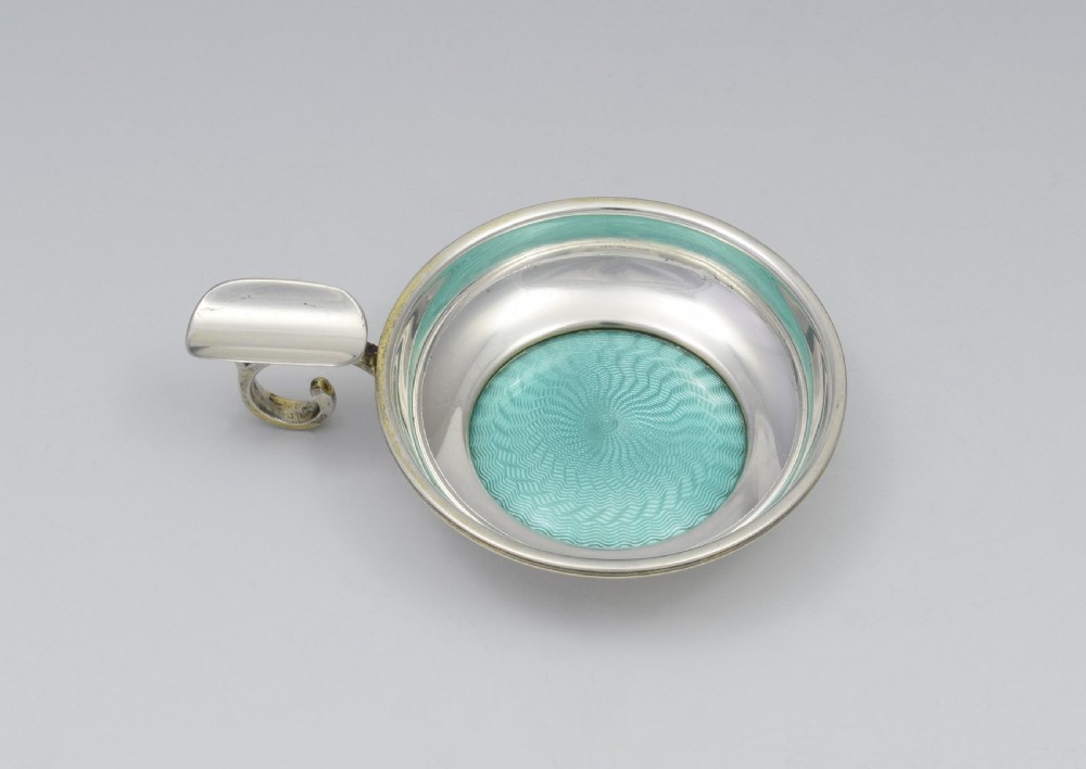 Art Deco Silver & Duck Egg Guilloche Enamel Ashtray View IV