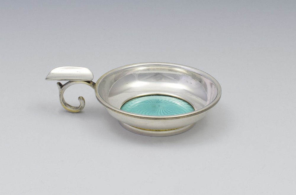 Art Deco Silver & Duck Egg Guilloche Enamel Ashtray View V