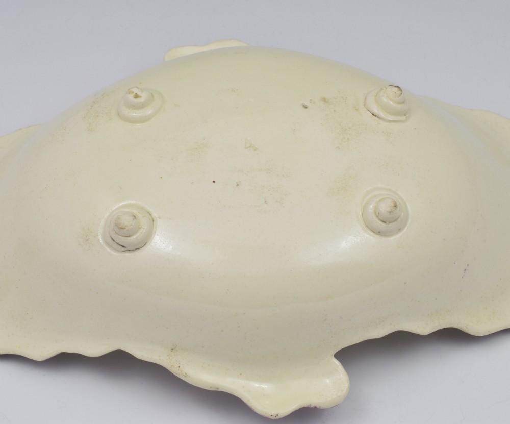 18th Century Neale & Co. Creamware Shell Dessert Dish Puce Classical Ruins View IX