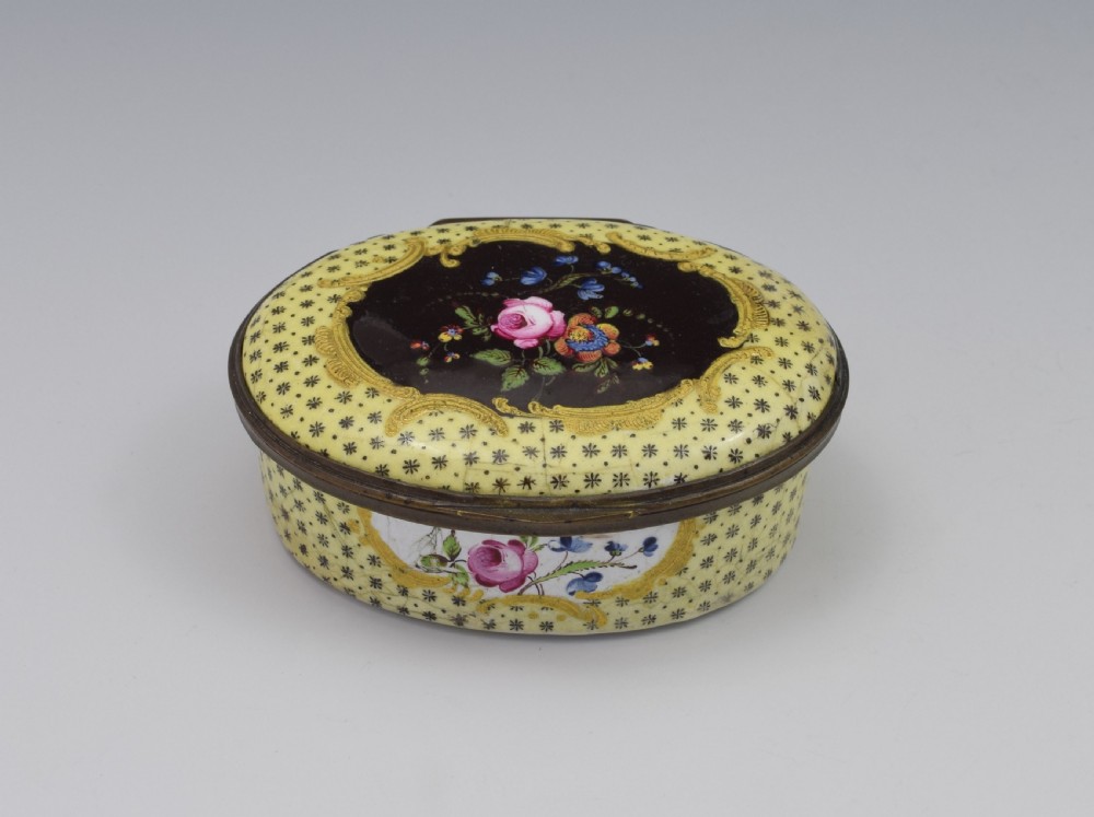 Large South Staffordshire Bilston Yellow Enamel Snuff Box View II