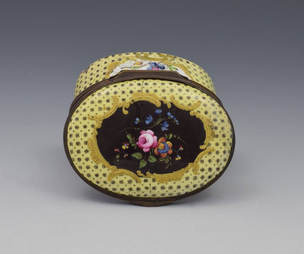 Large South Staffordshire Bilston Yellow Enamel Snuff Box View III
