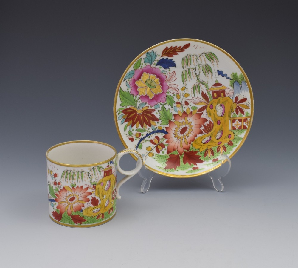 Unusual Worcester Barr Flight & Barr Porcelain Coffee Can & Saucer