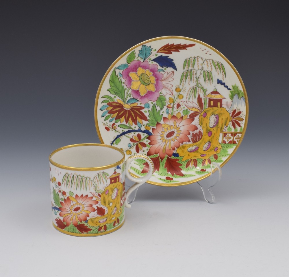 Unusual Worcester Barr Flight & Barr Porcelain Coffee Can & Saucer