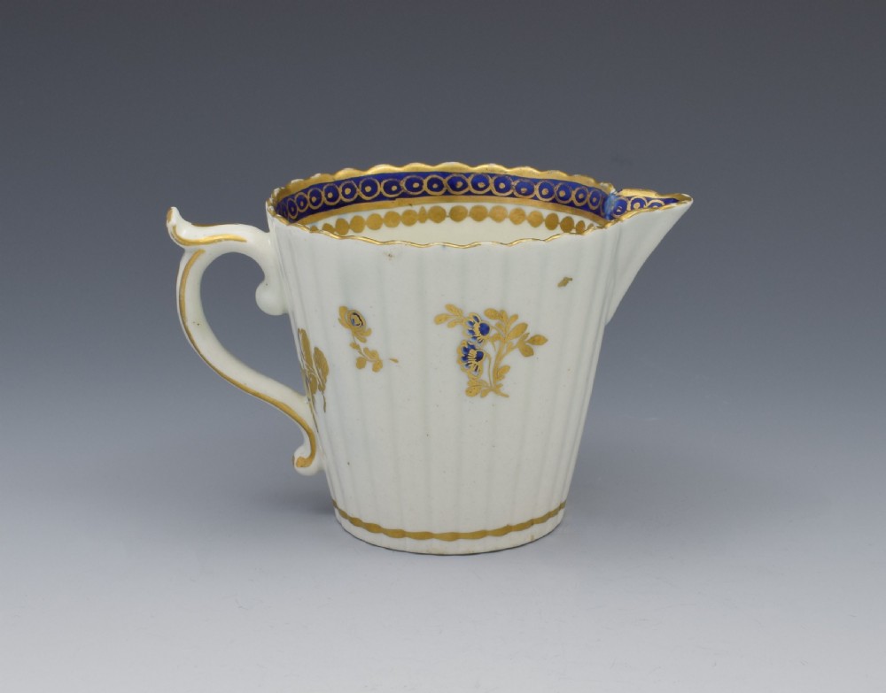Caughley Porcelain Fluted Cream Jug Dresden Flowers c.1790