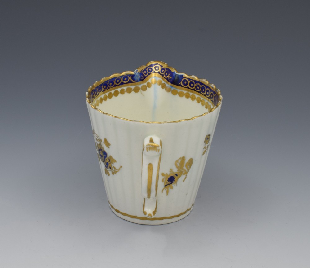 Caughley Porcelain Fluted Cream Jug Dresden Flowers c.1790 View III