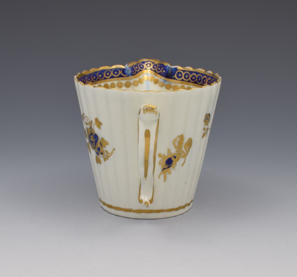 Caughley Porcelain Fluted Cream Jug Dresden Flowers c.1790 View IV