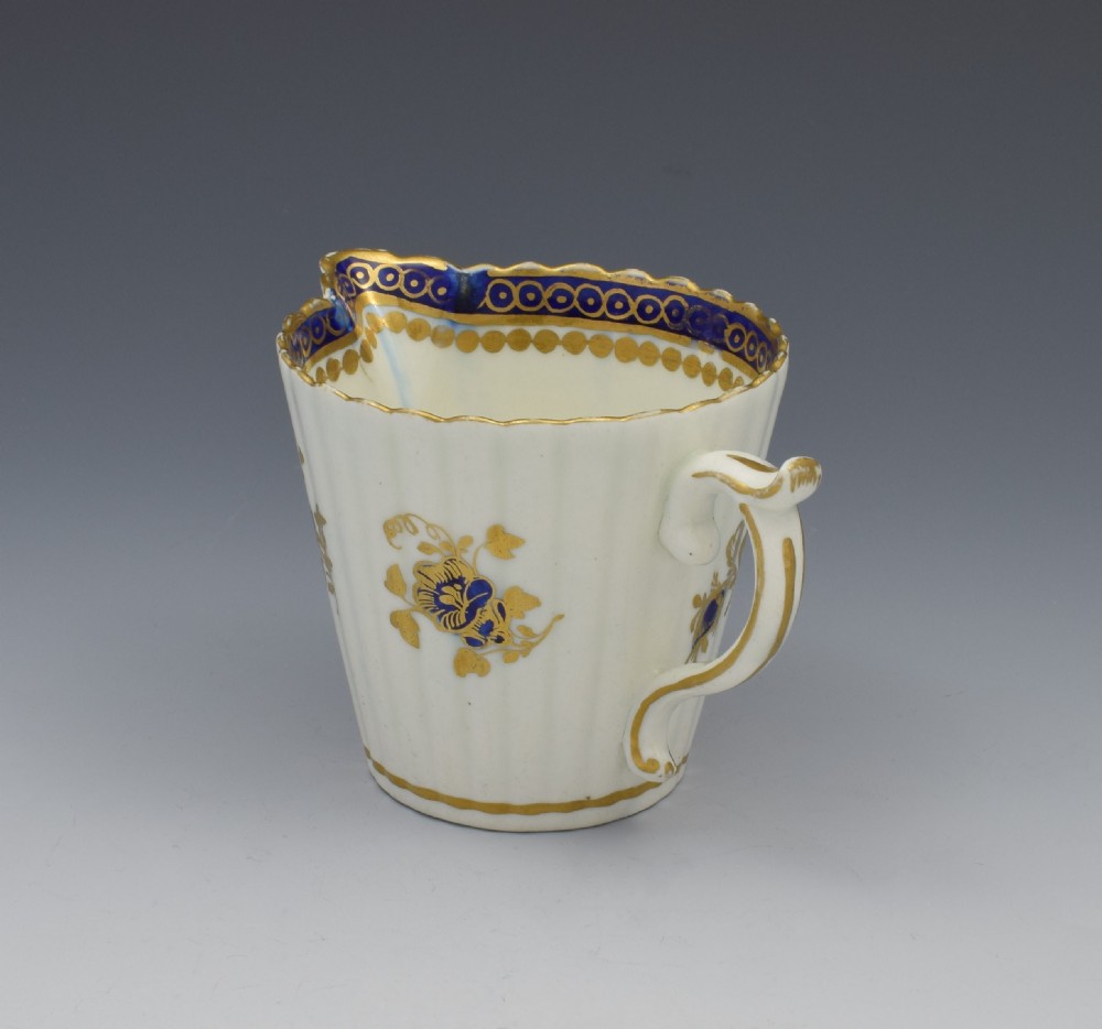 Caughley Porcelain Fluted Cream Jug Dresden Flowers c.1790 View V