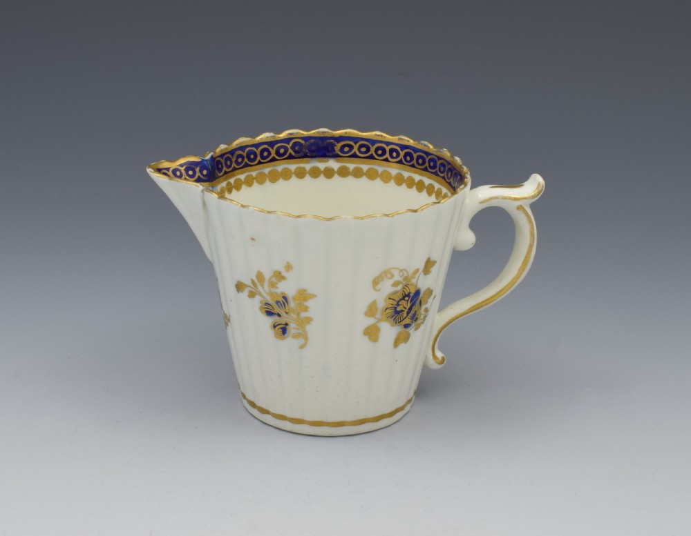Caughley Porcelain Fluted Cream Jug Dresden Flowers c.1790 View VI