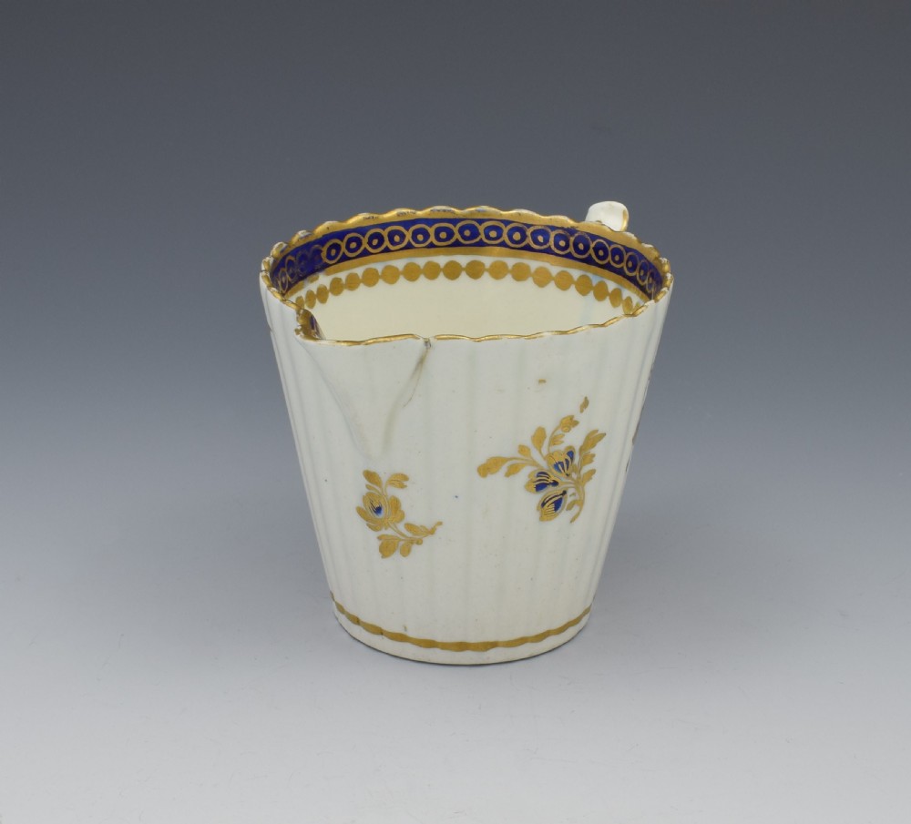 Caughley Porcelain Fluted Cream Jug Dresden Flowers c.1790 View VII