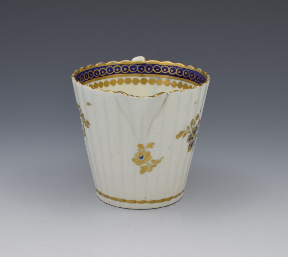 Caughley Porcelain Fluted Cream Jug Dresden Flowers c.1790 View VIII