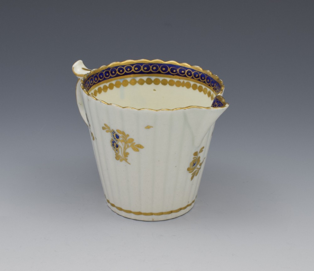 Caughley Porcelain Fluted Cream Jug Dresden Flowers c.1790 View IX