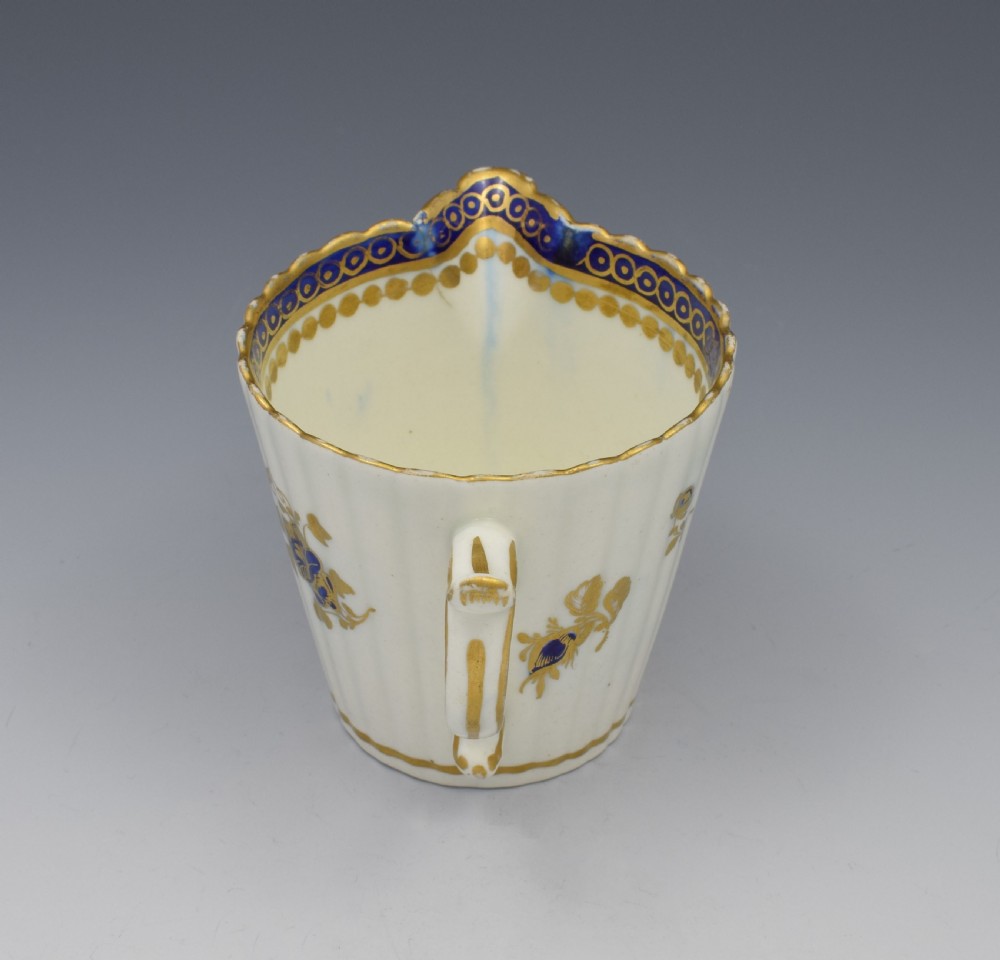 Caughley Porcelain Fluted Cream Jug Dresden Flowers c.1790 View X