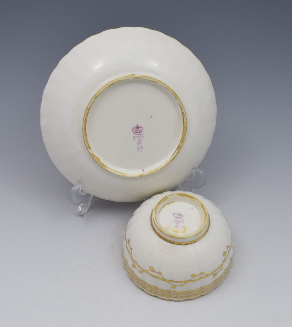 18th Century Derby Porcelain Fluted Tea Bowl & Saucer  View X