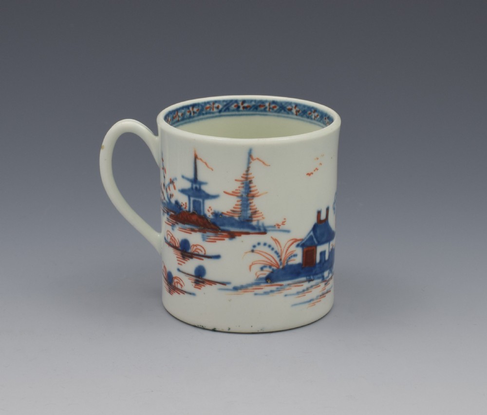First Period Worcester Small Coffee Can Clobbered Cannonball c.1770