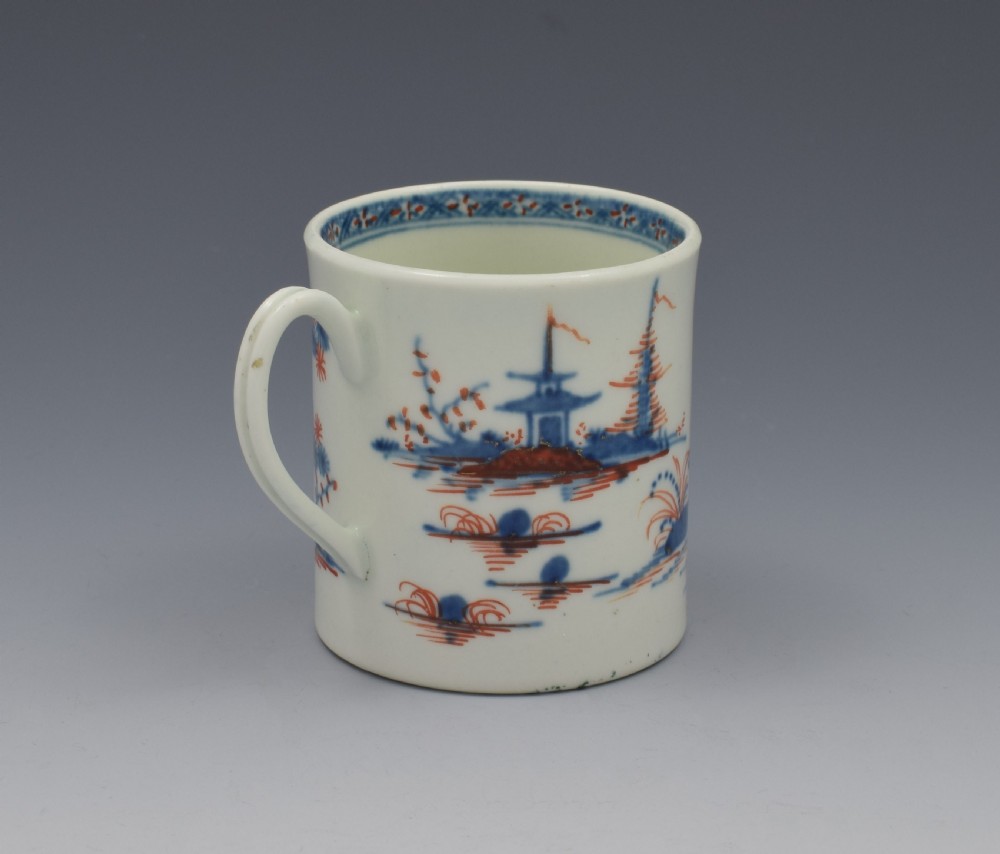 First Period Worcester Small Coffee Can Clobbered Cannonball c.1770 View II