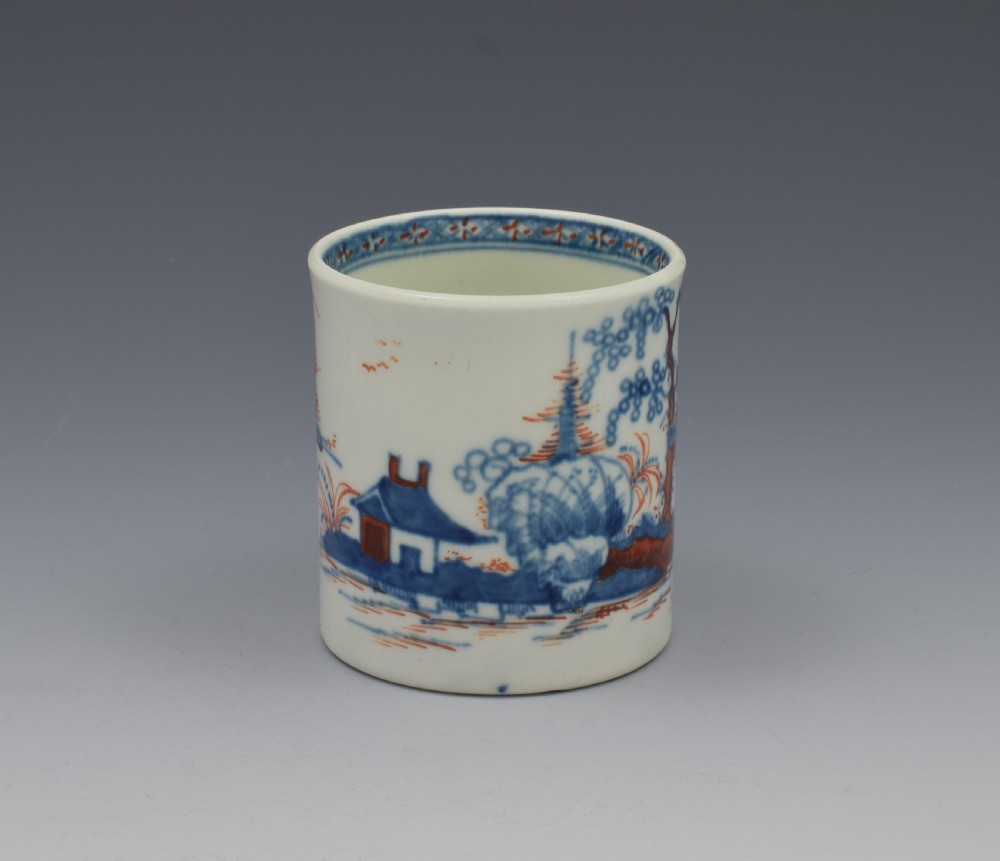 First Period Worcester Small Coffee Can Clobbered Cannonball c.1770 View VII