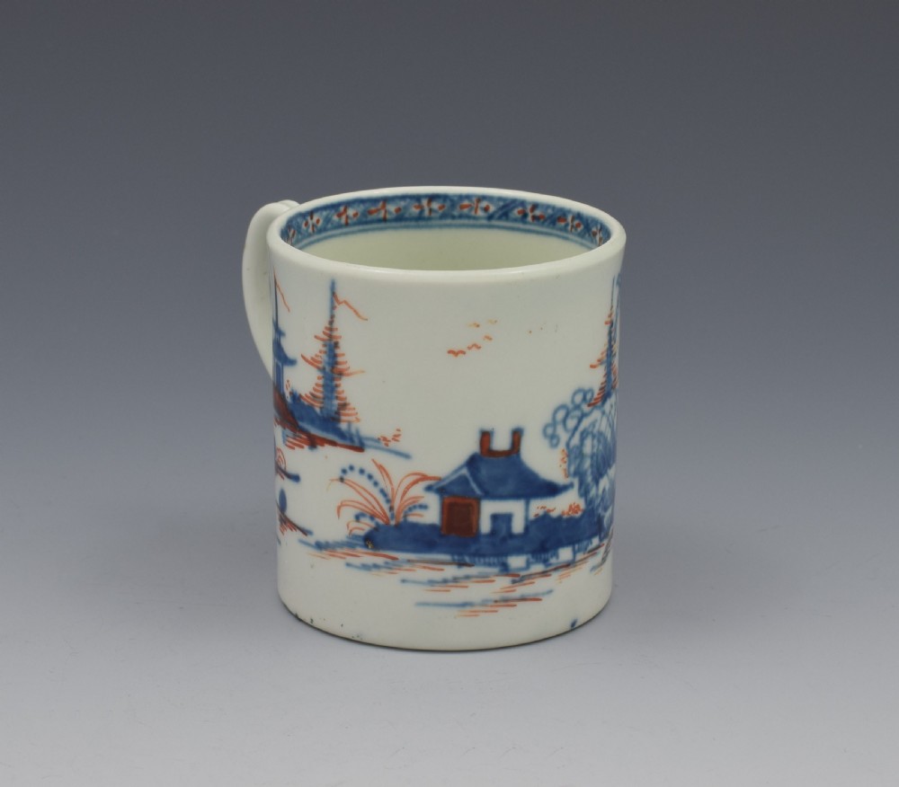First Period Worcester Small Coffee Can Clobbered Cannonball c.1770 View VIII