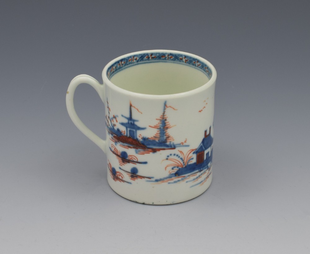 First Period Worcester Small Coffee Can Clobbered Cannonball c.1770 View IX