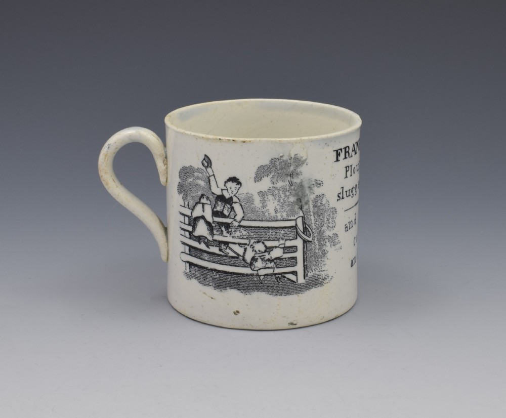 Staffordshire Pearlware Child's Black Printed Mug Franklin's Maxims