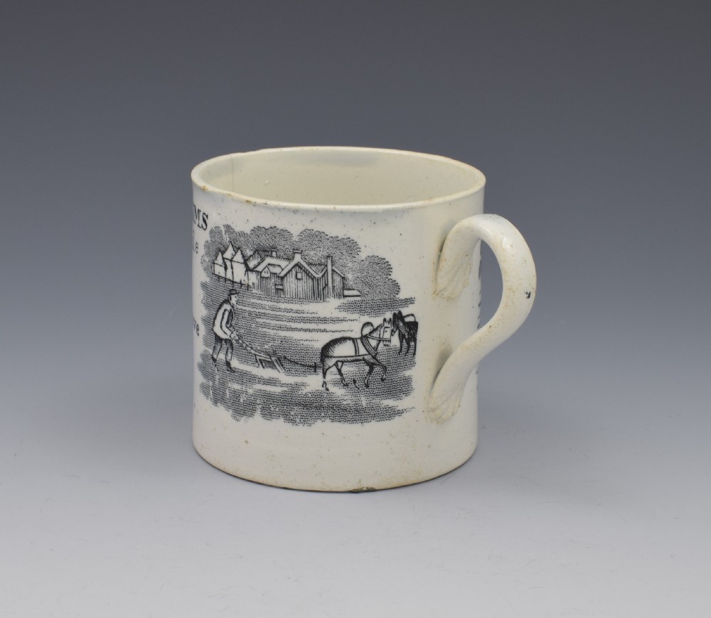 Staffordshire Pearlware Child's Black Printed Mug Franklin's Maxims View IV