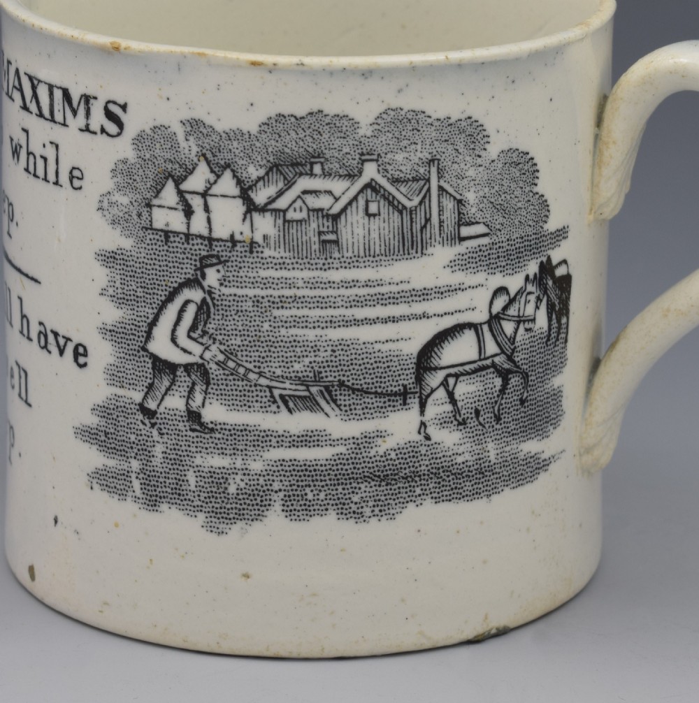Staffordshire Pearlware Child's Black Printed Mug Franklin's Maxims View VII
