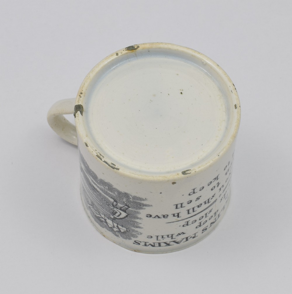 Staffordshire Pearlware Child's Black Printed Mug Franklin's Maxims View XII