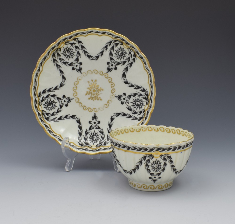 First Period Worcester Fluted Tea Bowl & Saucer c.1780