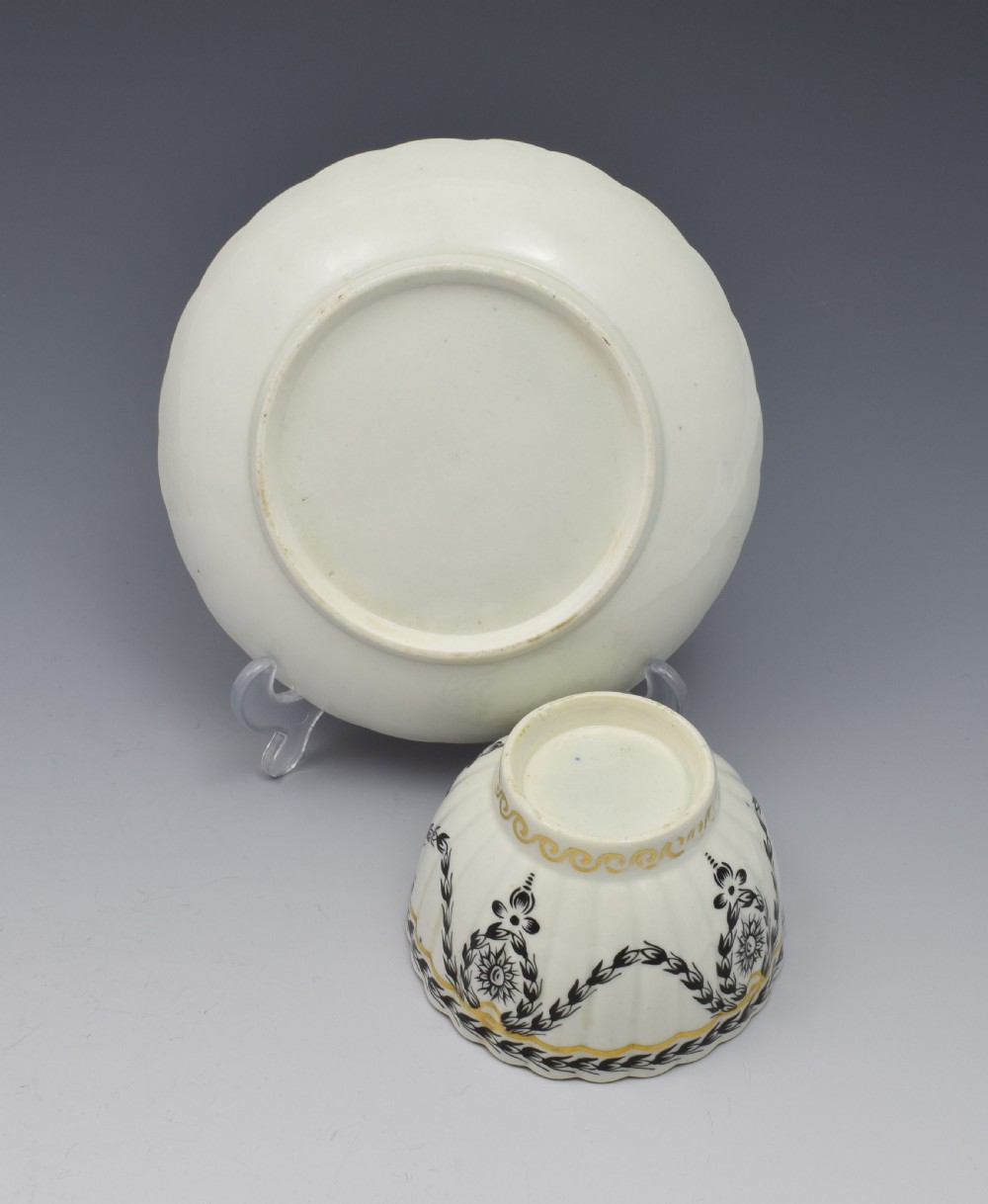 First Period Worcester Fluted Tea Bowl & Saucer c.1780 View VIII