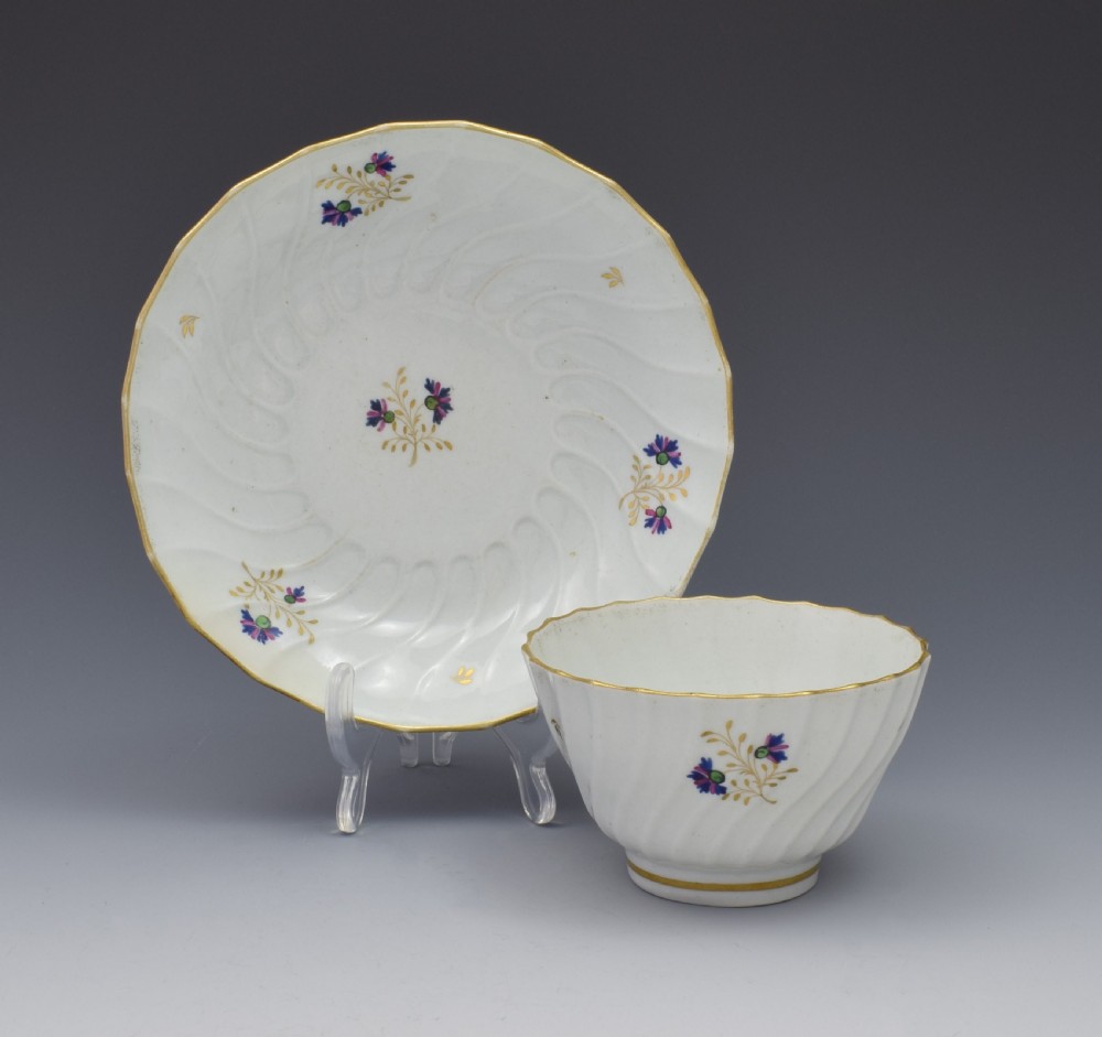 Flight Period Worcester Shanked Tea Bowl & Saucer Cornflower Sprigs c.1795