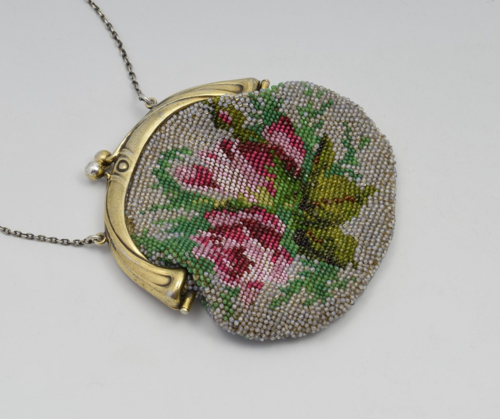 Edwardian American Gorham Silver Gilt Micro Beaded Evening Purse View V