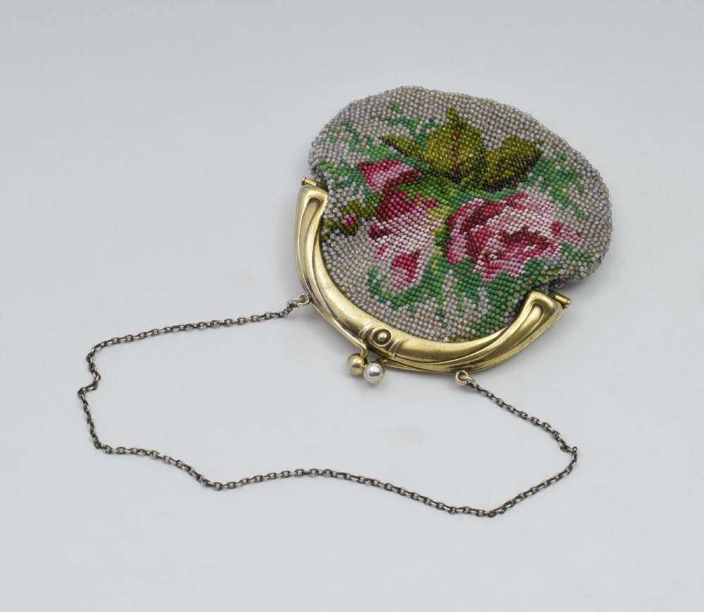 Edwardian American Gorham Silver Gilt Micro Beaded Evening Purse View VI