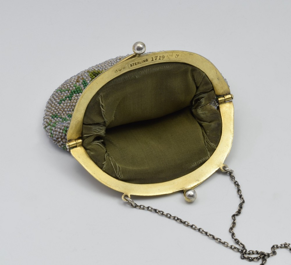 Edwardian American Gorham Silver Gilt Micro Beaded Evening Purse View VIII