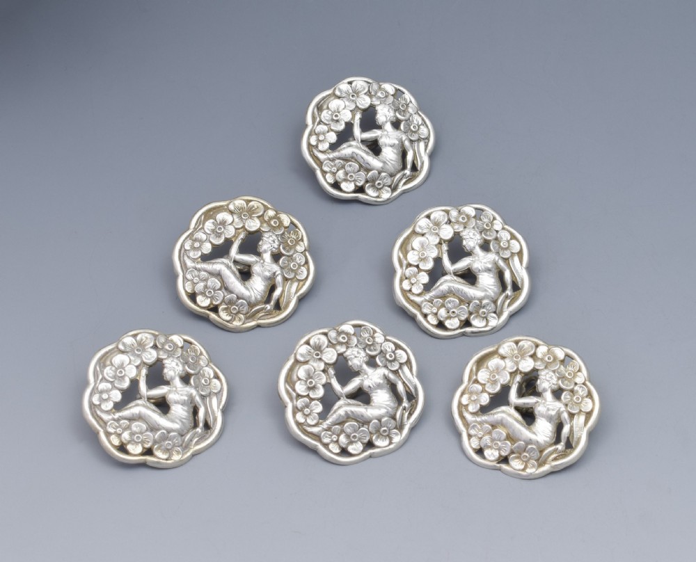 Set Of 6 Art Nouveau Silver Buttons Levi & Salaman
