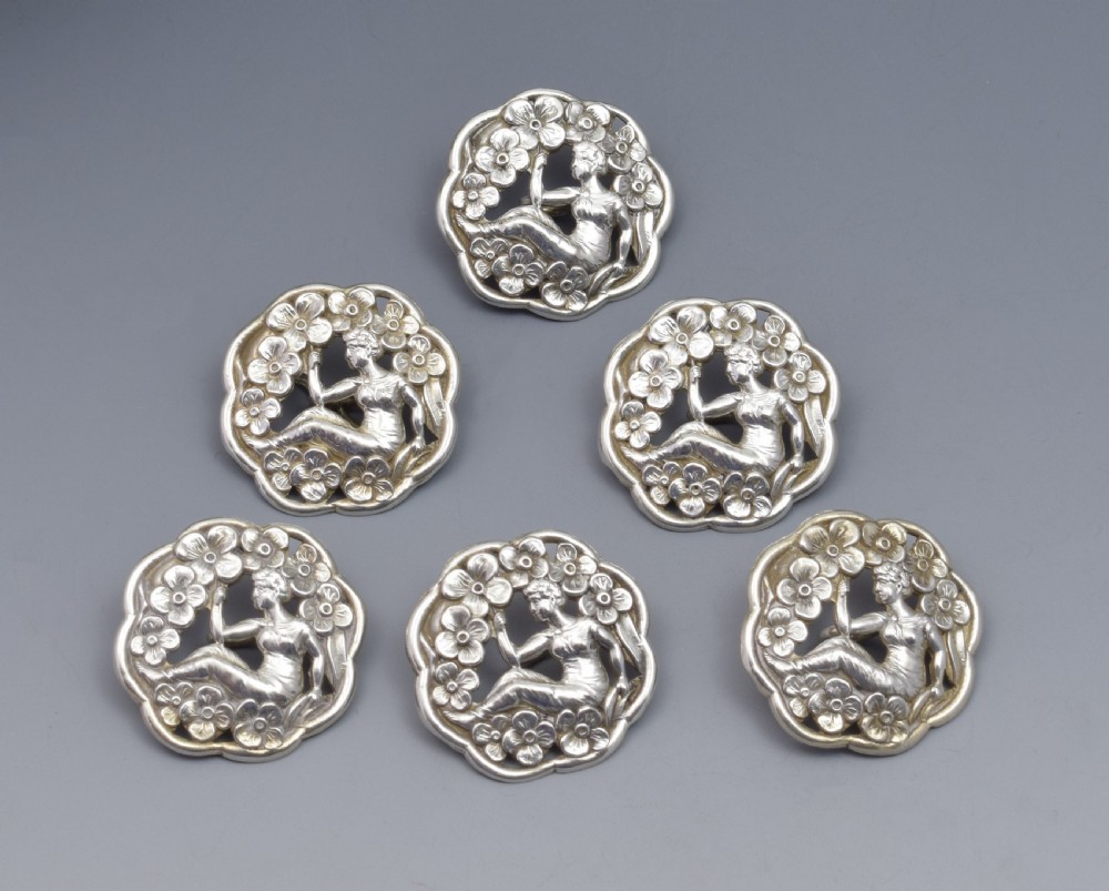 Set Of 6 Art Nouveau Silver Buttons Levi & Salaman View II