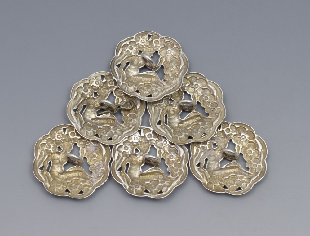 Set Of 6 Art Nouveau Silver Buttons Levi & Salaman View V