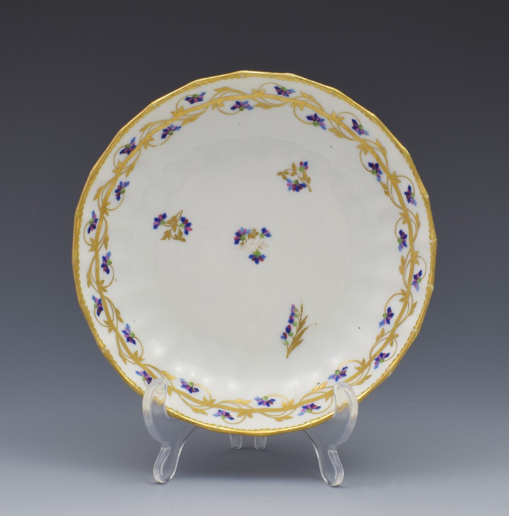 18th Century Derby Porcelain Cup & Saucer Barbeaux Sprigs, c.1785 View II