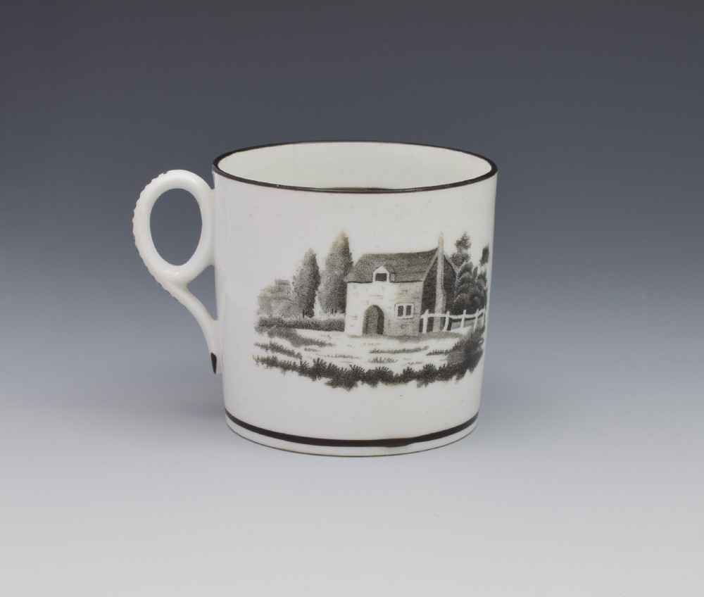 Georgian New Hall Bat Print Landscape Coffee Can c.1805