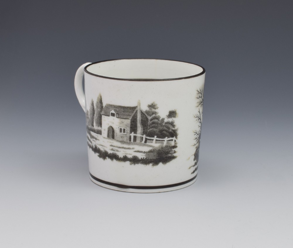 Georgian New Hall Bat Print Landscape Coffee Can c.1805 View II